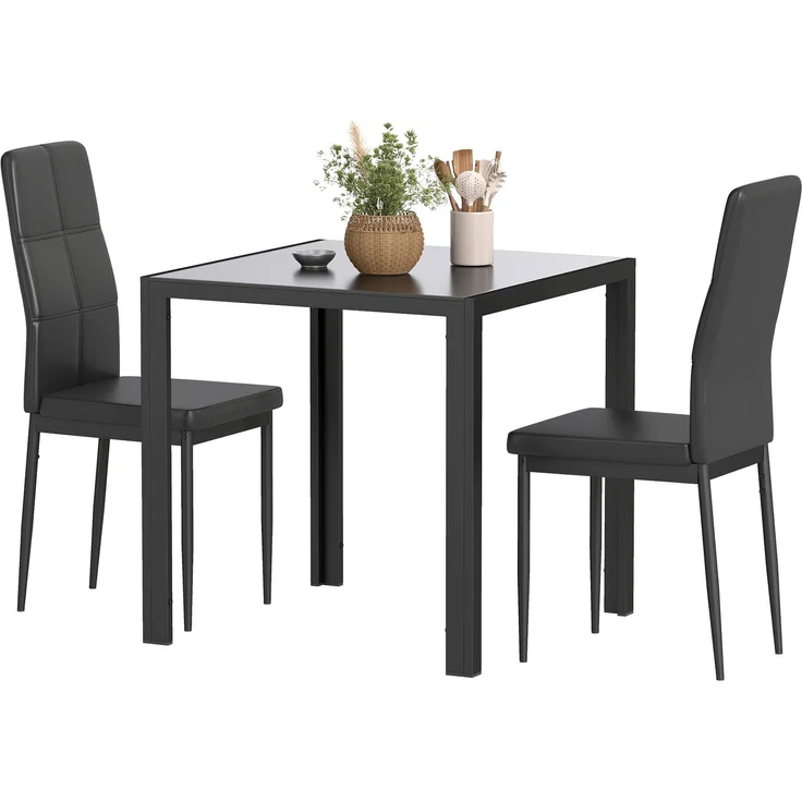 MELAYR, Essgruppe Esstisch mit 2 Stühlen Platzsparend Esszimmergruppe Sitzgruppe Schwarz, 75 x 75 x 75 cm – Bild 2