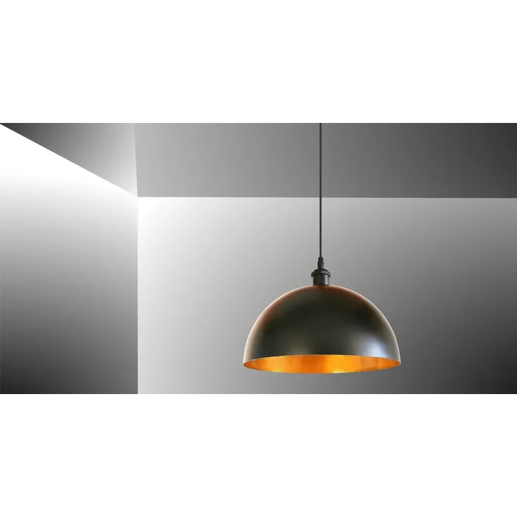 TRANGO LED Pendelleuchte, 1er Set 9001BL LED Retro Pendelleuchte Industrielle Vintage VINTOS Ø 360mm Pendellampe inkl. je 1x E27 LED Leuchtmittel warmweiß, Retro Hängelampe, Retro Hängelampe - Deckenlampe Lampenschirm in Schwarz-Gold