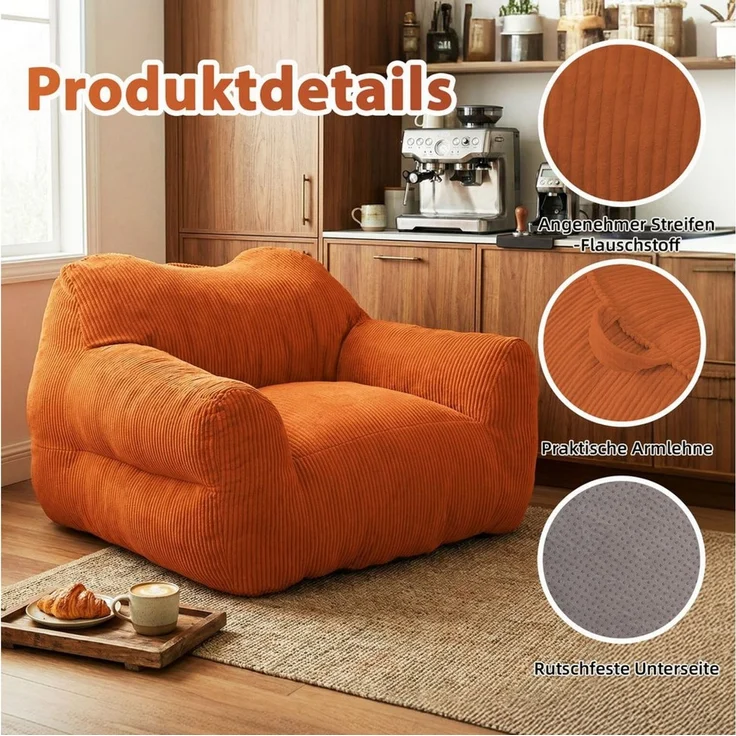 HomeMiYN Sitzsack L115CM XXL Lounge-Sack Riesen Sitzsack aus Cord „Cube“ für Wohnzimmer (1 St), für Kinder & Damen, viele Farben, superweich gefüllt – Bild 3