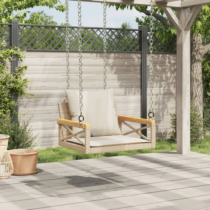 vidaXL Hängesessel mit Kissen Beige 63x62x40 cm Poly Rattan 368175 – Bild 3