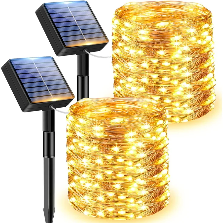 litogo [2 Stück] Solar Lichterkette Aussen, 12M 120 LED Lichterkette Außen Wasserdicht KupferDraht 8 Modus Solarlichterkette Deko für Garten, Balkon, Terrasse, Tor, Hof, Hochzeit, Party (Warmweiß) – Bild 1