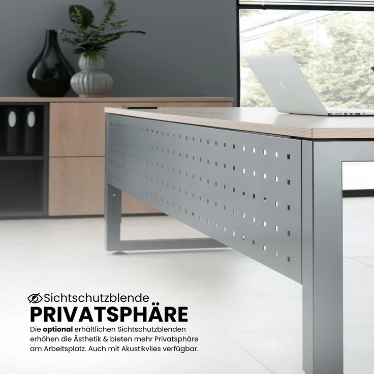 bümö höhenverstellbarer Schreibtisch R-Serie 140x80 cm in weiß, Gestell in Graphit - PC Tisch klein für's Büro manuell höhenverstellbar, Computertisch verstellbar, RS-14-W-G – Bild 10