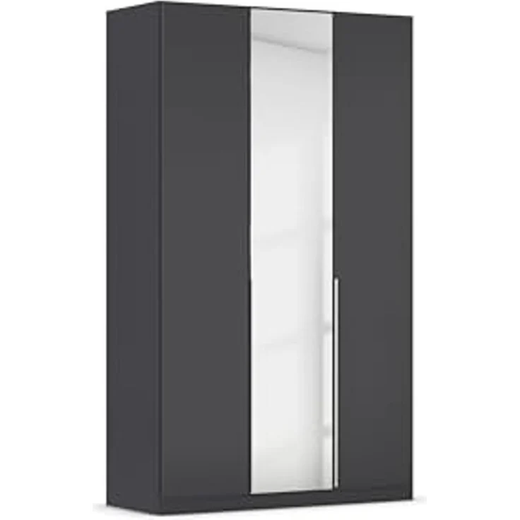 Rauch Möbel Alabama, Kleiderschrank für Schlafzimmer, Kinderzimmer, Wohnzimmer, Garderobe, Flur, 3-türig, Spiegel, mit Zubehör Classic, Farbe Grau metallic, Schwarz, Breite 136 cm – Bild 1