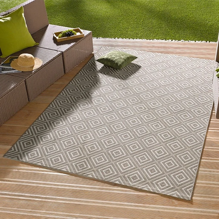 In- & Outdoor Teppich Karo grau/creme - 80x200x0,8cm – Bild 2