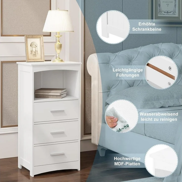EUGAD Badkommode (1 St), Badezimmerschrank mit 3 Schubladen 1 offenem Fach – Bild 3