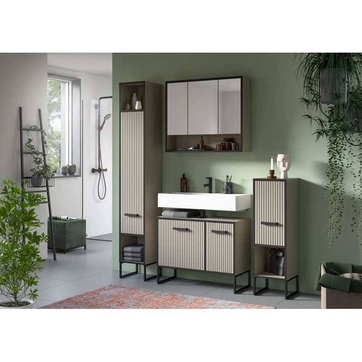 Hochschrank (B/H/T: 30x192x32 cm) in Kaschmir Nachbildung – Bild 5