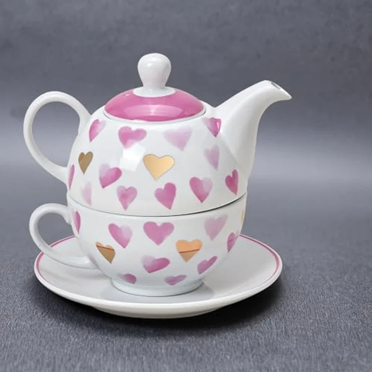 matches21 HOME & HOBBY Teekanne Tea for One Tee Set Herzen rosa gold, 0.6 l, (1-St) – Bild 5