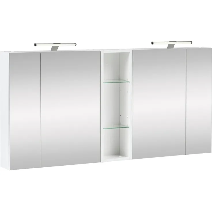 Schildmeyer Doppelspiegelschrank Roma 701979, weiß Glanz, 141,6 x 16 x 76,7 cm
