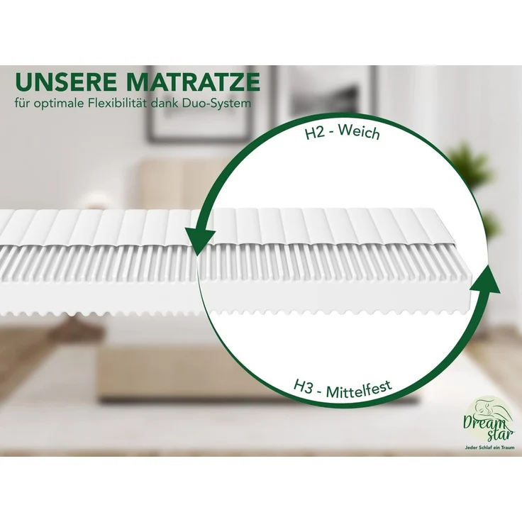 DREAMSTAR Simple Flex Duo 7-Zonen Matratze 80x200 cm | H2&H3 | Ergonomische Kaltschaummatratze | Hypoallergen & Antibakteriell | Bezug abnehmbar & waschbar | Öko-TEX® | (21cm, 80x200 cm) – Bild 3