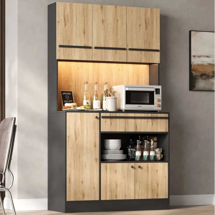 Küchenschrank 100 x 40 x 180 cm mit RGB-LED und verstellbaren Einlegeböden – Natur und Schwarz – Bild 5