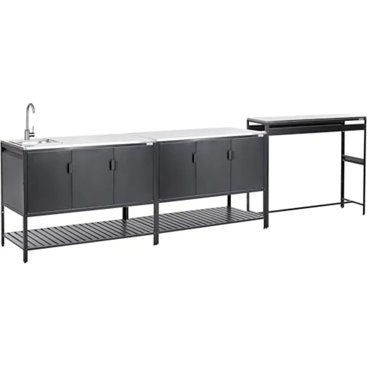 Outdoor-Küche 3er Set mit Spüle MAENZA Metall Schwarz