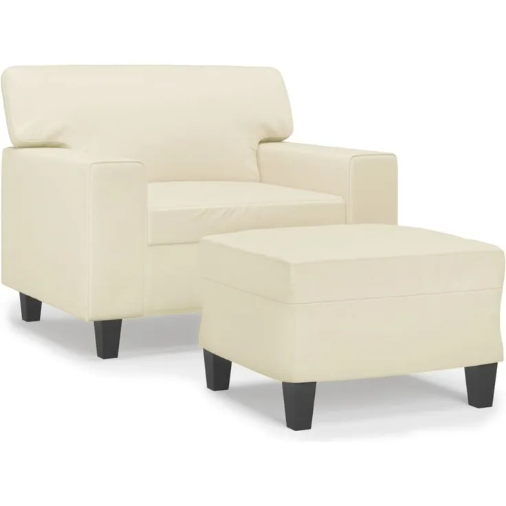 vidaXL Sessel mit Hocker Creme 60 cm Kunstleder 3201160