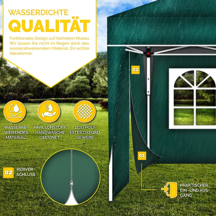 tillvex Pavillon 3x6m - mit 3 Seitenwänden Grün wasserdicht | Pop-Up Faltpavillon höhenverstellbar | Gartenzelt UV Schutz 50+ | Partyzelt mit Tasche für Garten – Bild 9