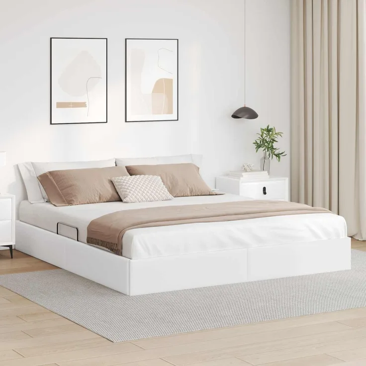 vidaXL Ottoman Bettgestell Reinweiß 160 x 200 cm Kunstleder 3442779