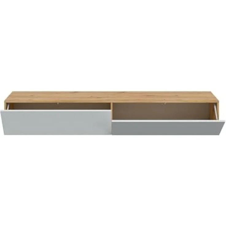 Dmora - TV-Ständer Vincennes, TV-Ständer mit 2 Türen, hängender Wohnzimmerschrank, 180x35h28 cm, Node-Eiche und glänzendes Weiß – Bild 7