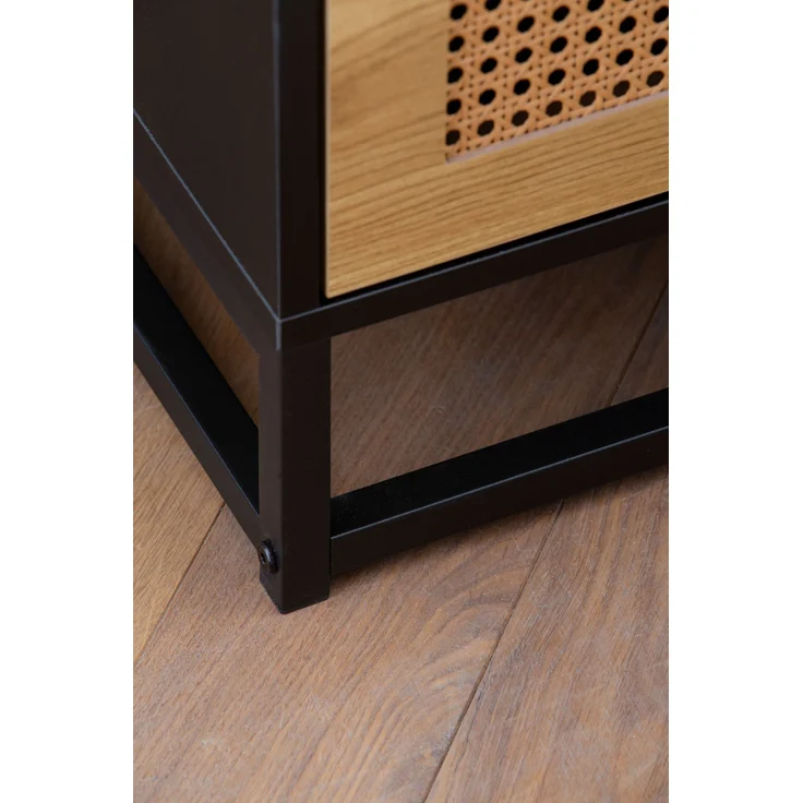 FineBuy Nachtkonsole Schwarz mit Wiener Geflecht 45x45x56 cm Nachttisch Zeitlos, Nachtkommode Boxspringbett mit Schubladen, Nachtkästchen mit Stauraum – Bild 5