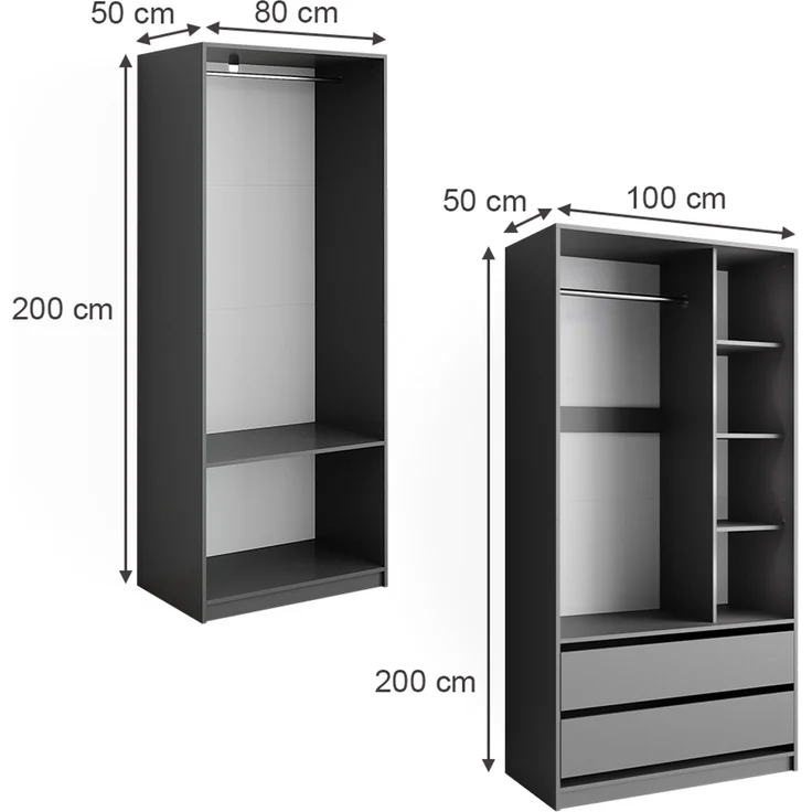 Kleiderschrank Elmo Anthrazit 180 x 200 cm 2er Set Vicco – Bild 3