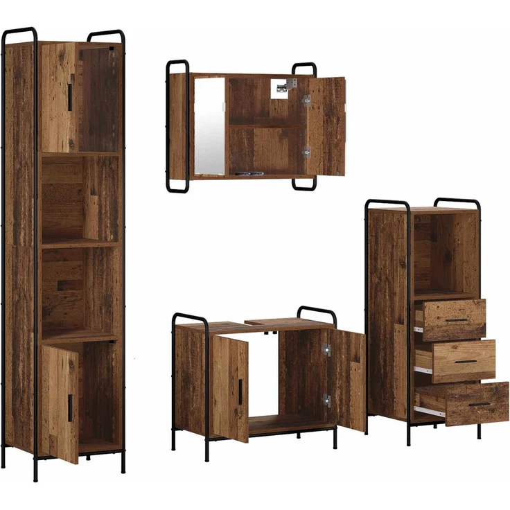 vidaXL Badezimmerschrank-Set 4 stk. Altholz 40 x 36 x 181 cm 3444619 – Bild 7