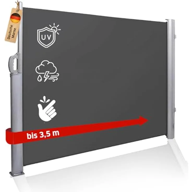NOOR Seitenmarkise Exklusiv 200x350 cm Anthrazit I Der ideale Sichtschutz für Balkon, Terrasse & Garten I Sonnenschutz/Regenschutz/Windschutz inkl. Befestigungen I Imprägniert und wasserabweisend – Bild 2