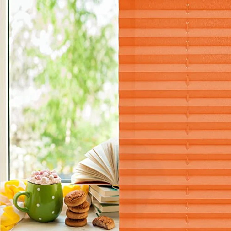 Buseu Plisseerollo Klemmfix 35x130cm, orange, lichtdurchlässig, ohne Bohren, für Fenster und Tür – Bild 3