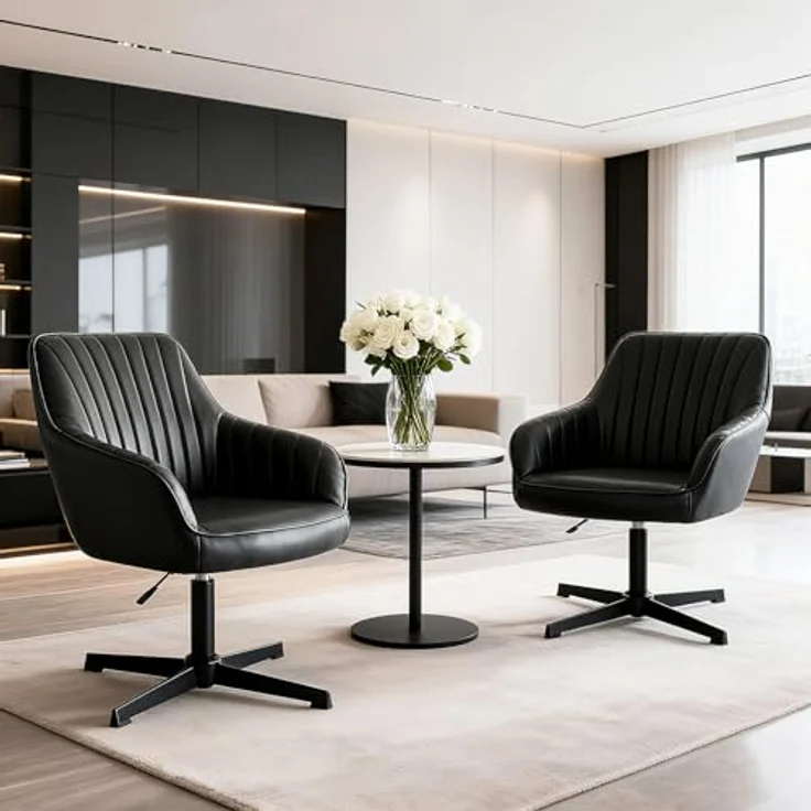 Sweetcrispy Esszimmerstühle, Küchenstuhl Drehbar & Höhenverstellbar - Leder Sessel Esstisch mit Armlehne, 360° Drehstuhl Esszimmer in Schwarz, 1 Stück – Bild 9