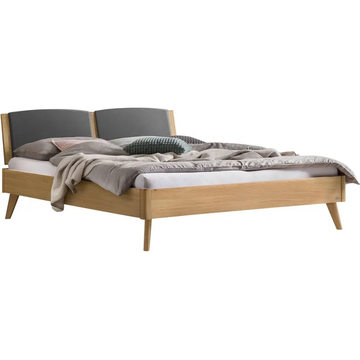 Hasena Massivholzbett Mareto Eiche bright mit Polsterkopfteil 180x210 cm, Fußhöhe 20 cm – Lounge