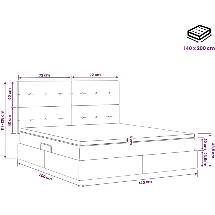 vidaXL LED-Speicherbett mit Matratze Dunkelgrau 140x200 cm Samt 3460135 – Bild 12