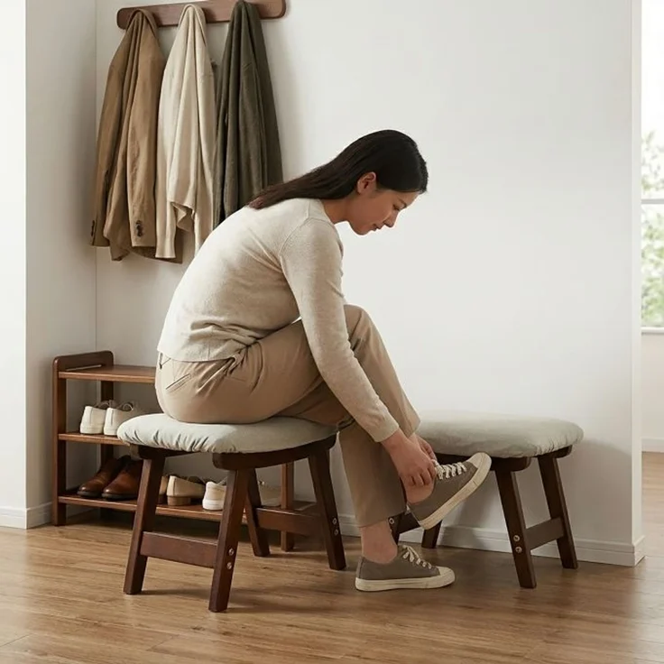 Relaxdays Fußhocker Holz & Stoff – Bild 5