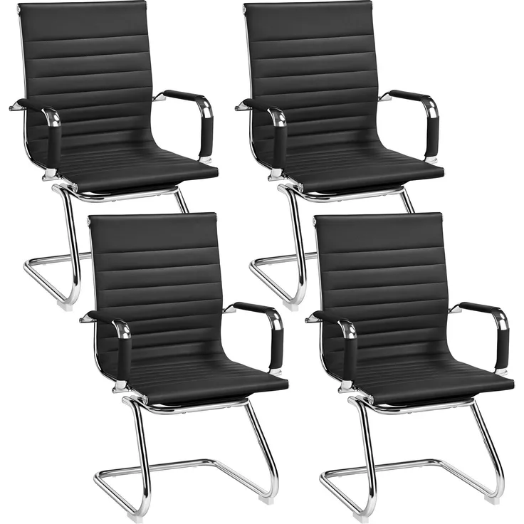 Yaheetech Besucherstuhl Konferenzstühle freischwinger stühle mit armlehne Bürostühle Esszimmerstuhl 4 Stück für Konferenz-Raum/Wartezimmer/Büro/Esszimmer Schwarz