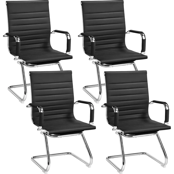 Yaheetech Besucherstuhl Konferenzstühle freischwinger stühle mit armlehne Bürostühle Esszimmerstuhl 4 Stück für Konferenz-Raum/Wartezimmer/Büro/Esszimmer Schwarz