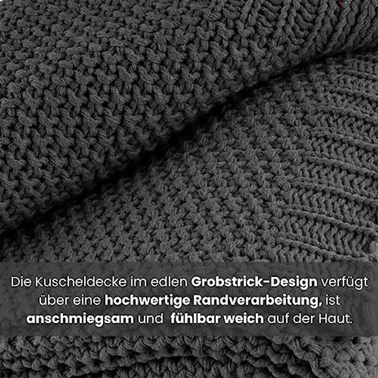 wometo Strickdecke Dunkelgrau, 140x190 cm, Oeko-Tex® zertifiziert, pflegeleicht und superweich – Bild 5