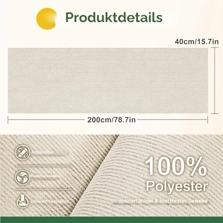 Gimars Selbstklebend Kratzmatte 200 × 40, mit Zusatz-Klebeband, DIY Kratzschutz Sofa Katze, Kratzbrett Katze, Katzen Kratzmatte, Kratzmatte für Wand & Möbel, Beige – Bild 2