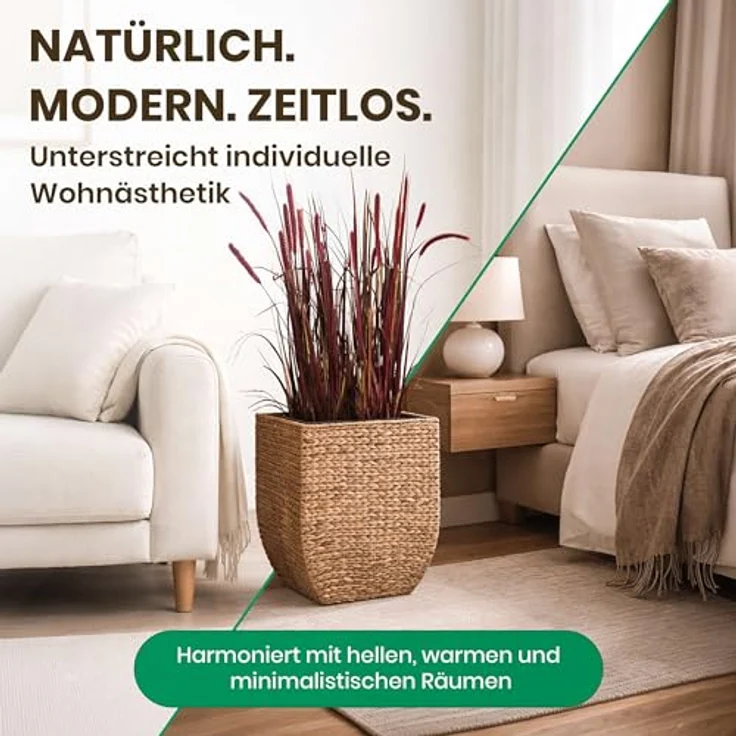 VIVANNO Pflanzkübel Wasserhyazinthe ASIA Würfel, Natur Geflochten 25x25x30 cm – Bild 6