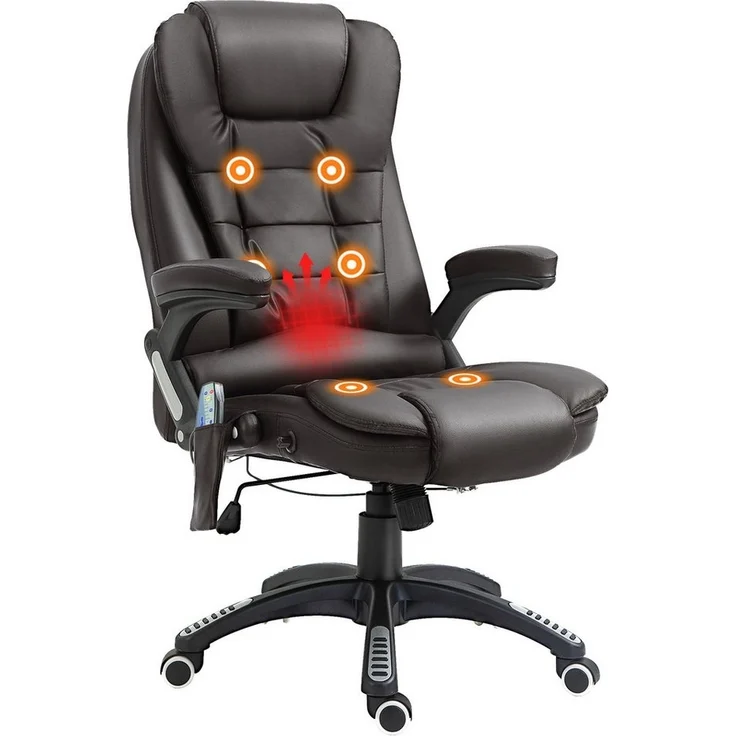 HOMCOM Schreibtischstuhl Bürostuhl mit Massagefunktion, mit Wärmefunktion, Chefsessel (Massagesessel, 1 St), für Wohnbereich, Braun – Bild 1