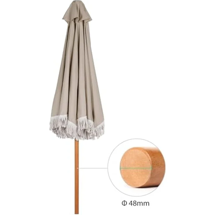 Sekey Sonnenschirm Ø 300 cm Holz Sonnenschirm mit Fransen, Gartenschirm mit Troddeln, LxB: 300,00x300,00 cm, Sonnenschutz UV50+, Vintage, im romantischen Stil – Bild 6