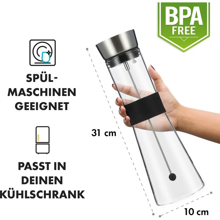 Glaswerk Sile Karaffe 1 Liter Borosilikatglas Fruchtspieß mit Stopper Transparent – Bild 7