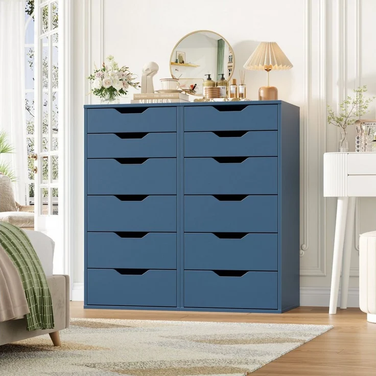 Homfa Kommode Schubladenschrank, Schubladenkommode, Aktenschrank, mit 6 Schubladen, 45x40x90,5 cm, Blau – Bild 3