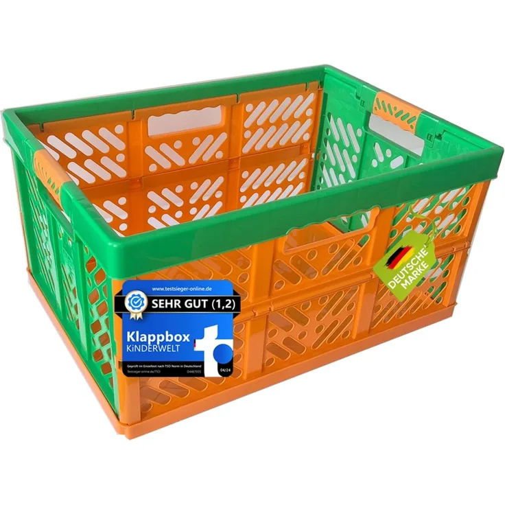 KiNDERWELT Robuste Profi - Klappbox 45 L bis 50 kg - Faltbox, Kiste, Korb zur Aufbewahrung, Transport - orange