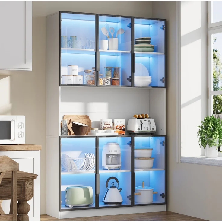 Vitrine 120x34x200 cm in Weiß mit Glastüren und App-gesteuerter LED-Beleuchtung – Bild 4