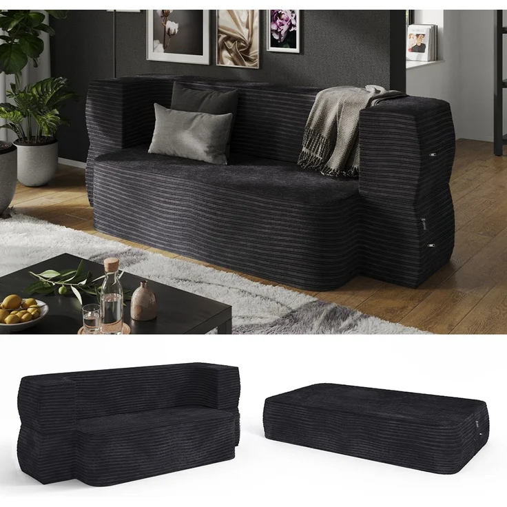 Sofa Lille Schwarz 190 cm mit Schlaffunktion Vitalispa – Bild 2