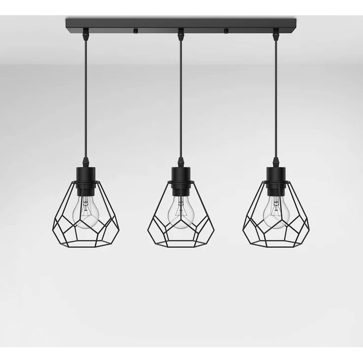 EMKE Pendellampe Pendelleuchte 3 flammig Hängelampe, Vintage Hängeleuchte Esszimmer Esstisch Lampenschirm Licht, E27 Lampe Hängend Küche Wohnzimmer Pendellampen Schwarz – Bild 1