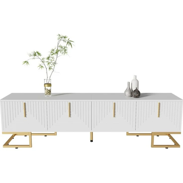 BlingBin TV-Schrank Lowboard Lowboard mit Strukturierter Tür (1er Set, 1-St, Wohnzimmer-TV-Möbel 170 x 40 x 45,5 cm) TV-Möbel mit Schubladen, Goldenen Griffen und Goldenen Füßen – Bild 5