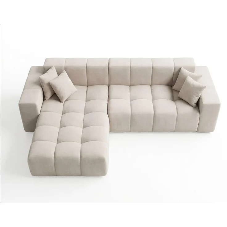GRAINGOLD Ecksofa Loopo, Couch L-Form mit Wellenfeder, Velour-Stoff, Beige, Links – Bild 6