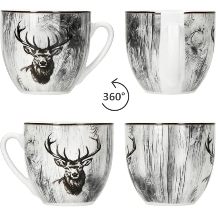 MamboCat Tasse 6er Set Alois Kaffeetassen mit Untertassen 6 Personen Porzellan Hirsch, Porzellan – Bild 4