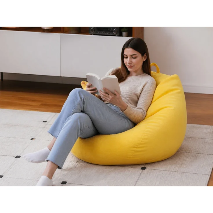 Sitzsack-Hülle ohne Füllmaterial, Gelb, 80 x 90 cm, Stoffbezug für Innen- und Außenbereich – Bild 2