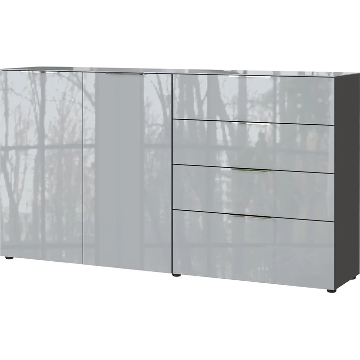 Sideboard Owingen / Oakland, Glas, Holzwerkstoff, Silber, Grau, Schwarz, 184 x 102 x 42 cm – Bild 1