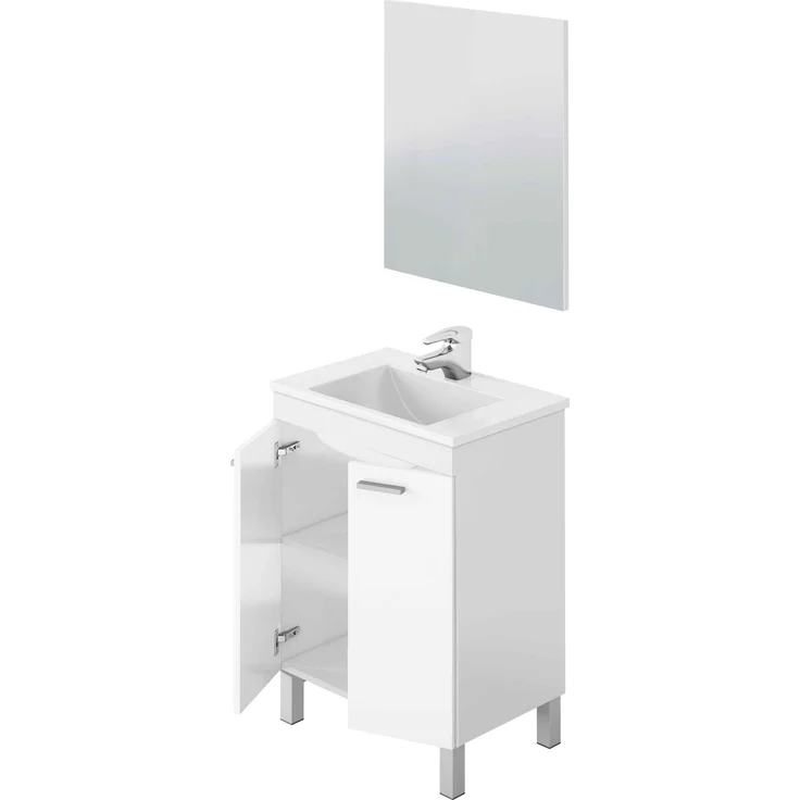 Badezimmer-Set >LC1-60< in weiß glänzend / Spiegel - 60x80x45 (BxHxT) – Bild 6