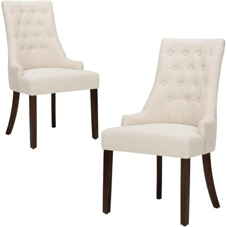 COLAMY Esszimmerstühle 2er Set, Moderne Küchenstuhl Gepolsterte Esszimmerstühle im Wingback, Polsterstuhl Wohnzimmerstuhl mit Knopfsteppung für Esszimmer, Küche, Restaurant mit Holzbeinen, Beige – Bild 1