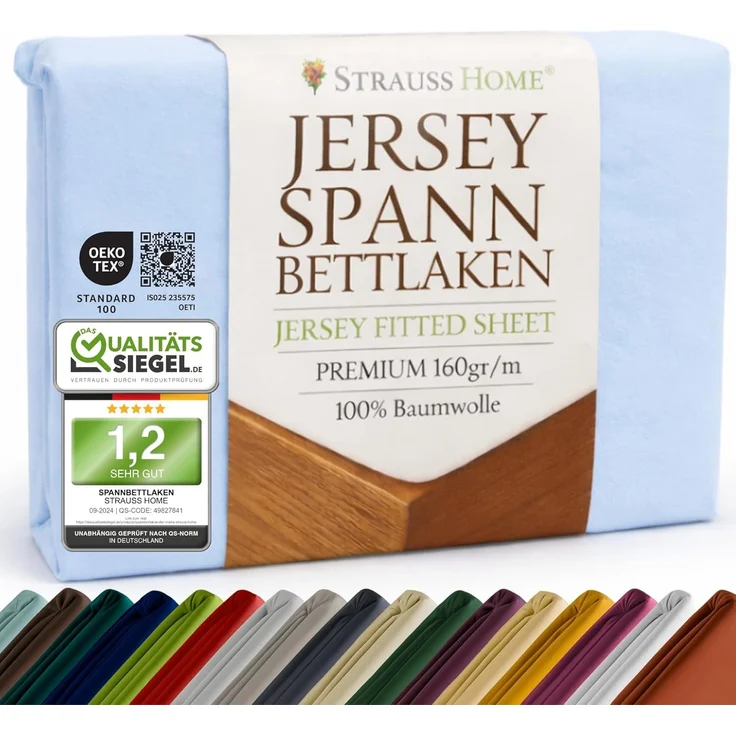 Strauss Home Spannbettlaken Premium, Gummizug: Rundumgummi, 150gr/m2 Premium Jersey 100% Baumwolle