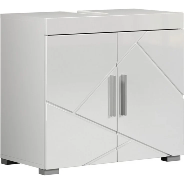 trendteam smart living - Amanda - Waschbeckenunterschrank - Weiß/Weiß Hochglanz - Unterschrank für das Badezimmer mit 2 Türen und 1 Einlegeboden - (BxHxT) 60 x 56 x 34 cm - Moderner Stil – Bild 4